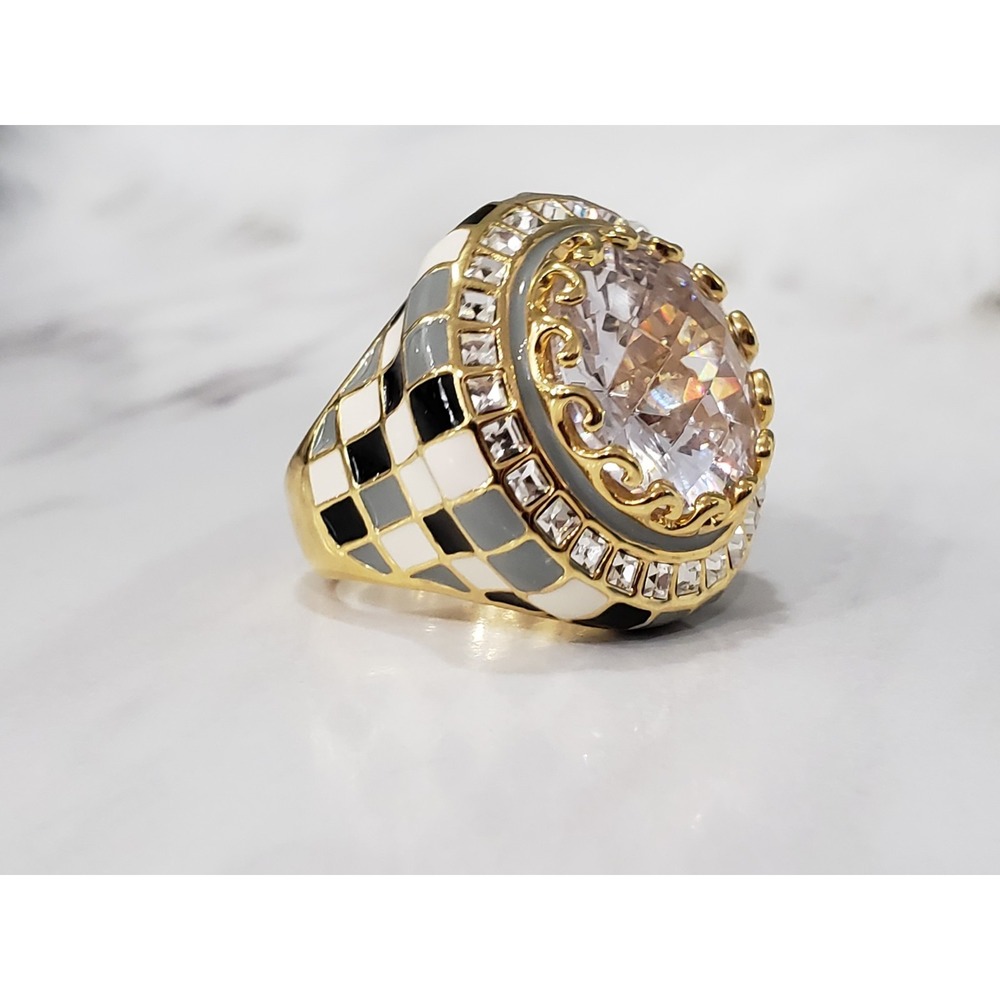 Lauren G Adams Checker board Enamel Cocktail Ring maximalist whimsical harlequin